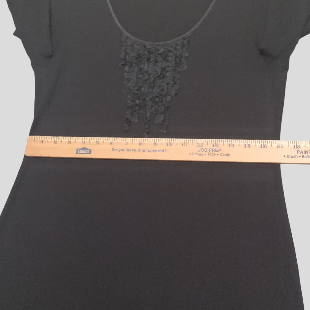 Eileen Fisher Dress Sz Small Viscose Stretch Jersey Knit Ruffle Neck 3/4 Sleeve - Picture 8 of 13